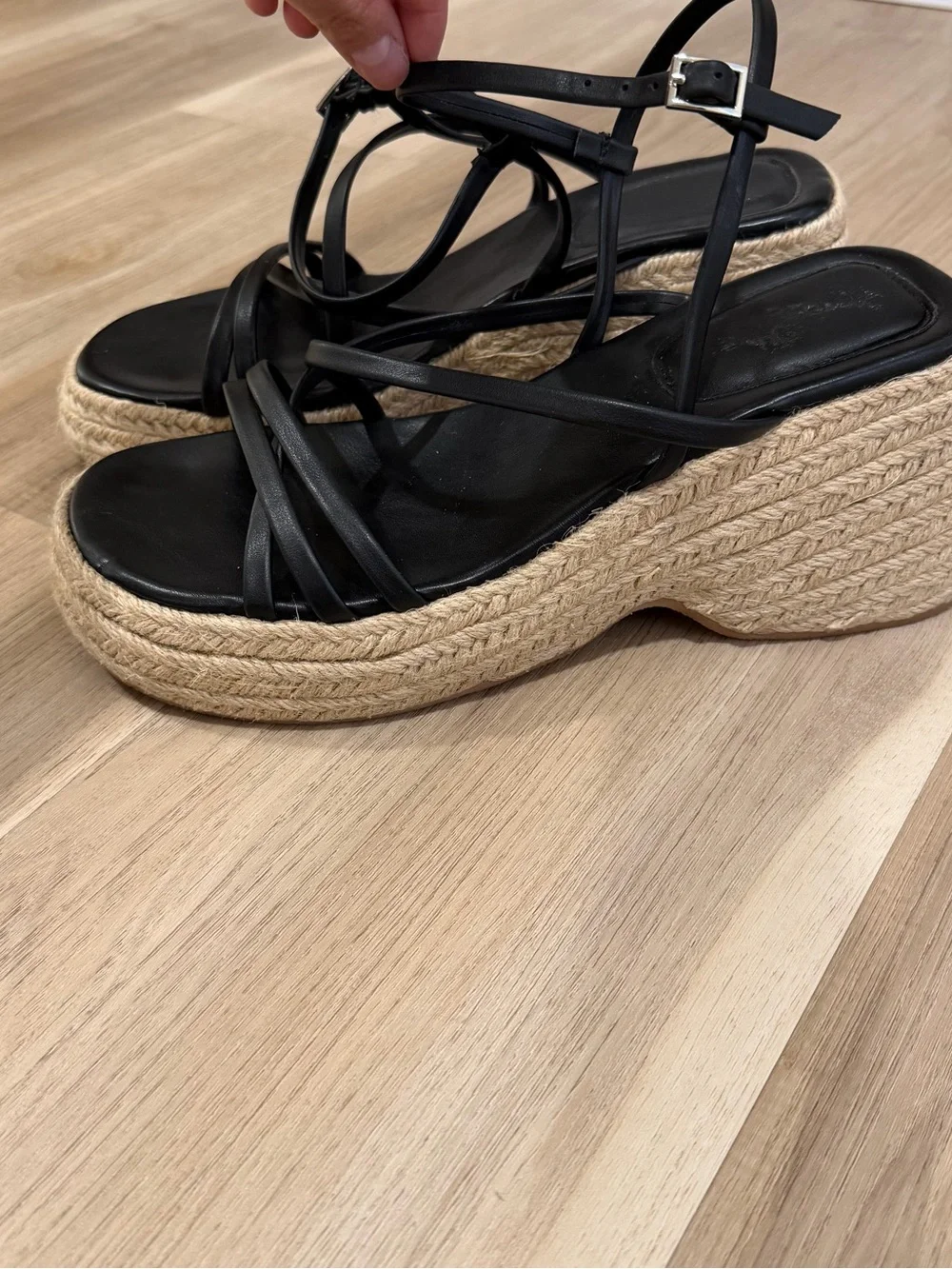 Topshop Black Strappy Espadrille Platform Wedges